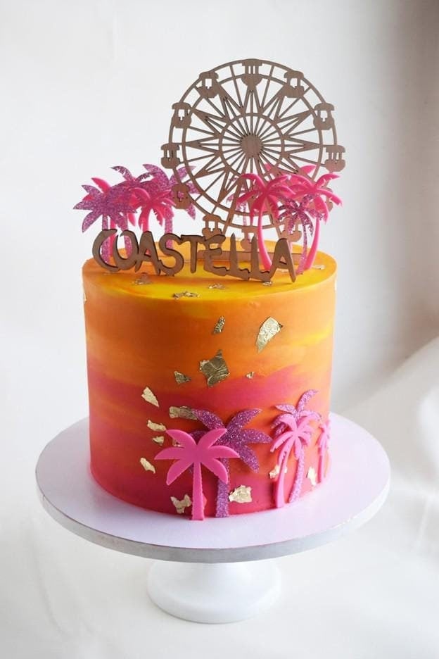 Personalized Music Festival Cake Topper: Ferris Wheel & Palm Trees
