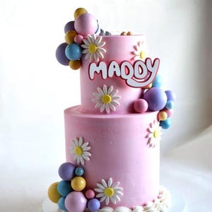 Blue Dog themed Name Cake Topper, Bubble Letter Cake Pick, Name Charm, Choose your Colors, Choose Pick Style or Charm Style