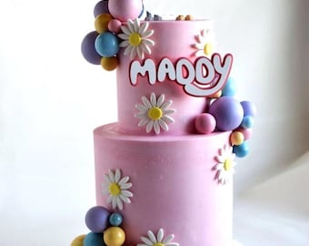 Personalized Blue Dog Cake Topper: Bubble Letter Name Pick, Choose Your Colors