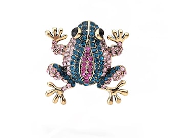 Rhinestone Frog Brooch