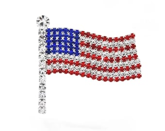 Broche de bandera estadounidense con diamantes de imitación plateados – Pin patriótico brillante
