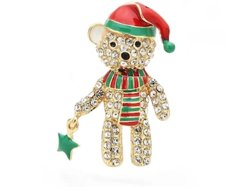 Holiday Bear Brooch – Christmas Pin, Cute Winter Jewelry, Festive Animal Accessory Gift for Her