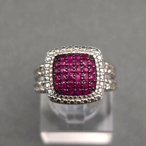 Sterling Silver Ruby Statement Ring Size 7 Cushion Pave Cable Band