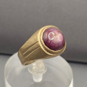Vintage Brass Raw Ruby Ring Size 8 Unisex Cabochon Statement MCM