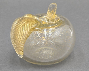 Vintage Murano Aventurijnglas Appel Presse-papier Gouden Kunst Fruit Pontil Mark