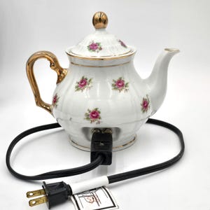 Vintage Minamiyama Seitosho Electric Teapot Rose w/ Gold Accents Plug Included