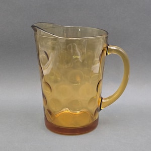 Vintage Hazel-Atlas Eldorado gouden amberkleurige glazen karaf MCM met muntstippen, 64 oz