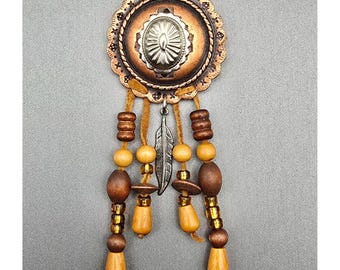Vintage südwestlichen Kupfer Silber Concho Brosche Feder Perlen Charme Pin
