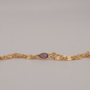 Amethyst Bracelet + 14k gold - Minimalist Stone Bracelet - Crystal Bracelet made with February Birthstone - Amethyst Gift for her