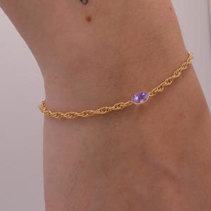 Amethyst Bracelet + 14k yellow gold - Minimalist Stone Bracelet with gold chain - Genuine Amethyst Bracelet gift for him and her
