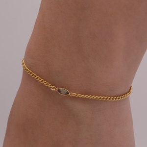 Smoky Quartz Birthstone Bracelet: 14k Gold, Symbol of Grounding and Strength, Tarnish-Resistant, Water proof | Thoughtful Gift for Him & Her