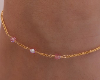 Pink Swarovski Crystal Bracelet: 14K Gold Minimalist Jewelry