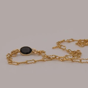 Genuine Black Spinel + 14k dainty Gold Bracelet. Minimalist, Stone Bracelet with Gold Chain - Small Black Spinel Bracelet Gift for Him & Her