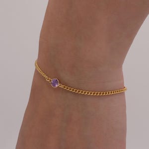 Amethyst Bracelet + 14k yellow gold - Minimalist Stone Bracelet with gold chain - Genuine Amethyst Bracelet gift for him and her