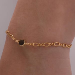Black Spinel Bracelet + 14K Gold Infinity Chain - Genuine Black Spinel Birthstone Bracelet - Gift For Best Friend, Gift for her and him