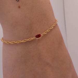 Garnet stone + 14k gold - January Birthstone Gift, Genuine Garnet Natural birthstone Bracelet gift for him and her