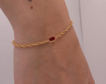 Bransoletka z granatem: złoto 14k, kamień urodzinowy stycznia, naturalny kamień szlachetny