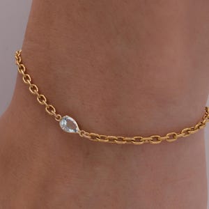 Pear-Shaped Aquamarine Bracelet – March Birthstone Jewelry, 14K Gold Genuine aquamarine Bracelet Birthday Gift, Gift for her, gift for wife