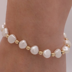 Handcrafted Freshwater Pearl Bracelet: 14k Gold-Filled Beads