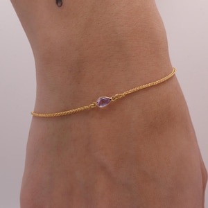 Amethyst Bracelet + 14k yellow gold - Minimalist Stone Bracelet with gold chain - Genuine Amethyst Bracelet gift for him and her