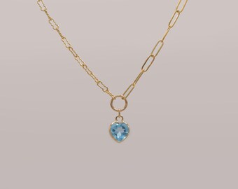 Aquamarine Heart Necklace: 14k Gold Chain, March Birthstone