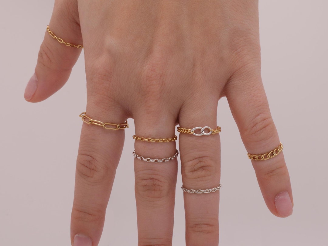 Minimalist Chain Ring: 14K Gold & Sterling Silver Stackable Ring - Etsy