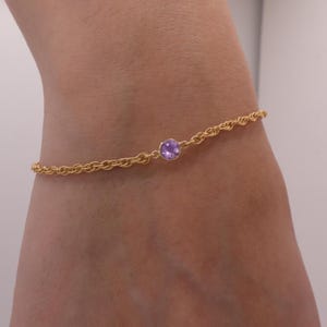 Genuine Amethyst Bracelet – February Genuine Birthstone Jewelry, 14K Gold Bracelet, Birthday Gift for Her, Personalized February Gift.