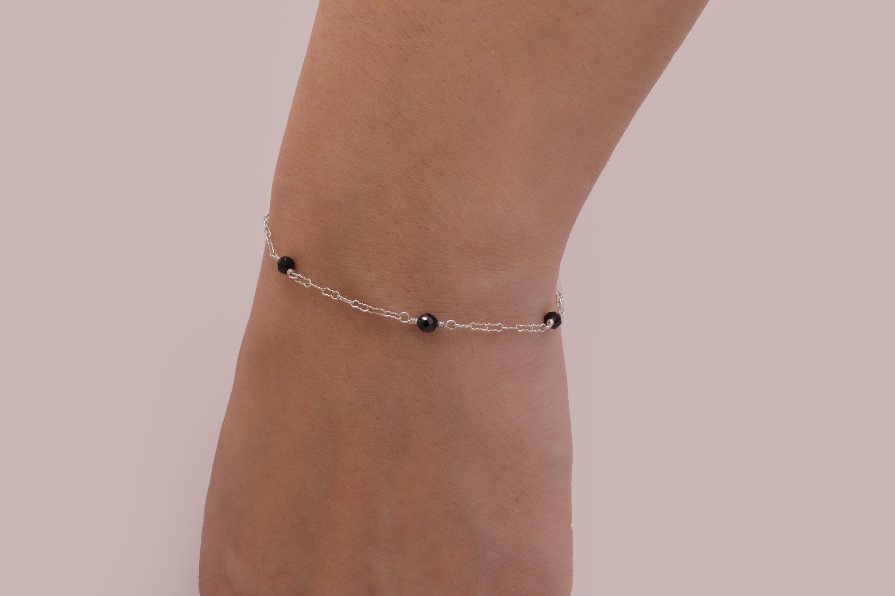 ブラックオニキス 925スターリングシルバー しわ加工チェーン