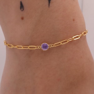 Amethyst Bracelet + 14k yellow gold - Minimalist Stone Bracelet with gold chain - Genuine Amethyst Bracelet gift for him and her