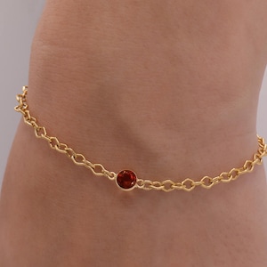 Garnet Bracelet + 14k Gold Chain Bracelet - Genuine Garnet Birthstone Bracelet - Gift For Her - January Birthstone Gift - Unisex