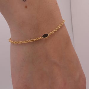 Black Spinel Bracelet + 14k Gold Chain - Genuine Black Spinel August Birthstone - Gift For Best Friend, Gift for Lover, Gift for him or her