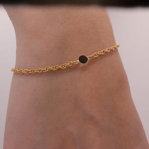 Genuine Black Spinel Birthstone Bracelet – Elegant 14K Gold Jewelry, Minimalist October Birthstone Gift, Dainty Gemstone Bracelet for Her