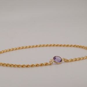 Amethyst Bracelet - 14k gold amethyst Birthstone Bracelet with Cuban gold chain - Genuine Amethyst Bracelet gift for him and her