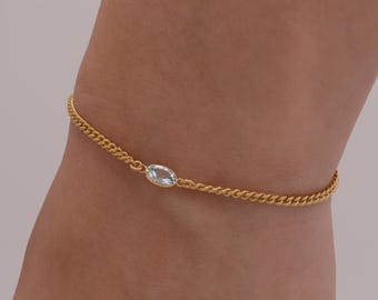 Bransoletka z akwamarynem ze złota 14k: prawdziwy łańcuszek z kamieniem urodzinowym marca