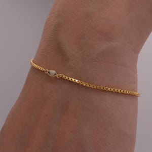 14k Smokey Quartz Bracelet: Genuine Birthstone with Box Chain - Elegant Gift for Him & Her | Timeless, Unisex Design. Waterproof jewelry
