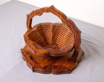 Handmade Wooden Collapsible Star Basket.  /  fruit basket  /  Bread Basket / Gift Basket  / Foldable basket