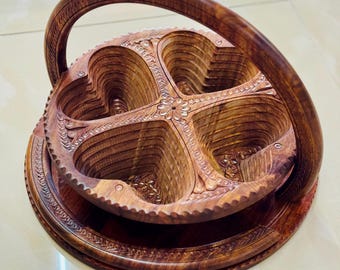 Handmade Wooden Collapsible 4 Hearts Basket.  /  fruit basket  /  Bread Basket / Gift Basket  / Foldable basket / Perfect gift for her