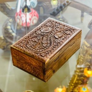 Boîte à bijoux XL faite main avec serrure secrète | Étui de voyage à bijoux fleuri | Bague | Boîte à bijoux de voyage | Cadeaux de mariage | Boîte à bijoux en bois |