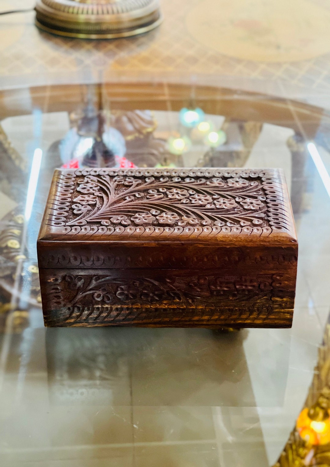 Handmade Large Jewelry Box. Secret Lock Flower Jewelry Travel Case gift