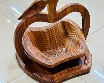 Handmade Wooden Basket. Apple shaped fruit basket/bread basket 12”