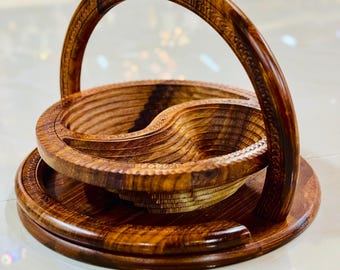 Handmade Wooden Collapsible 2 Paisley Basket.  /  fruit basket  /  Bread Basket / Gift Basket  / Foldable basket