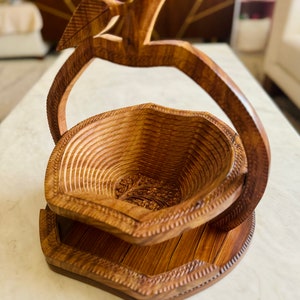Handmade Wooden Basket. 14” Apple shaped fruit basket/bread basket