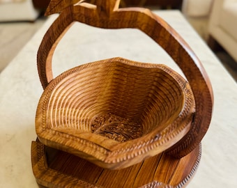 Handmade Wooden Basket. 14” Apple shaped fruit basket/bread basket