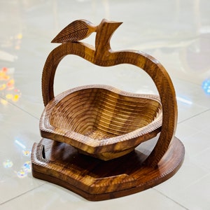 Handmade Wooden Basket. Apple shaped fruit basket/bread basket