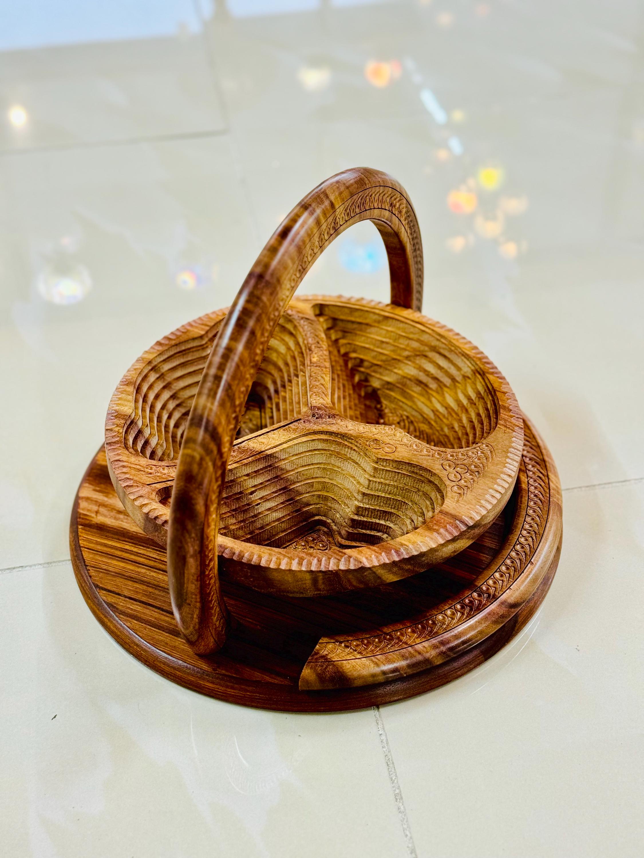 Handmade Wooden Collapsible Angel Wings Basket. / Fruit Basket