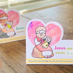 Gesù e i bambini, lavoretto stampabile per la scuola domenicale, attività cristiana per bambini, lavoretto per la lezione biblica, scuola domestica cristiana, Gesù mi ama