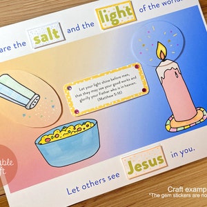 Salt and Light Craft, Sunday School Printable, Christian Kids Activity, Bible Lesson Craft, Kids Craft Coloring, Christian Homeschool