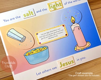 Salt and Light Craft, Sunday School Printable, Christian Kids Activity, Bible Lesson Craft, Kids Craft Coloring, Christian Homeschool