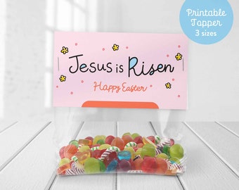 Jesus is Risen Easter Treat Bag Toppers, He is Risen Easter Topper Printable, Easter Christian, Sunday School Easter favor topper - Pink