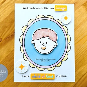 God made me Craft, Child of God Craft, Sunday School Printable, Christian Kids Activity, Bible Lesson Craft, Christian Homeschool, Digital zdjęcie 2